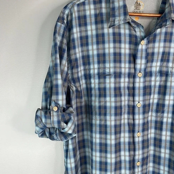 GH BASS Mens Plaid Utility Shirt Blue Adjustable Long Sleeve Size XL - Picture 5 of 11